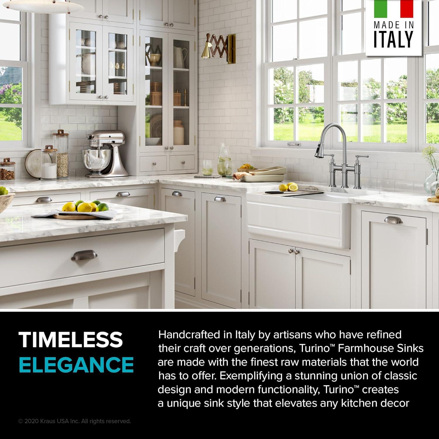 KRAUS Turino™ Workstation 33" L Farmhouse Reversible Apron Front Fireclay Single Bowl Kitchen Sink