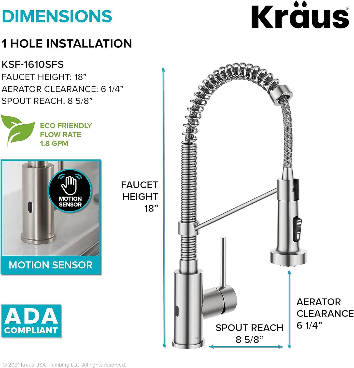 Kraus Bolden Touchless Sensor Commercial Style 2-Function Single Handle Pull-Down Kitchen Faucet