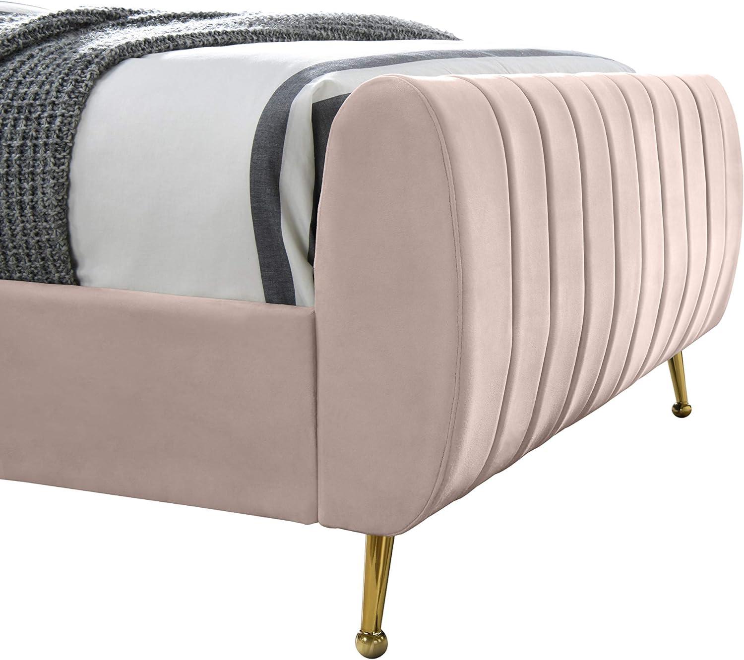 Pink Velvet Queen Bed with Tufted Upholstered Headboard