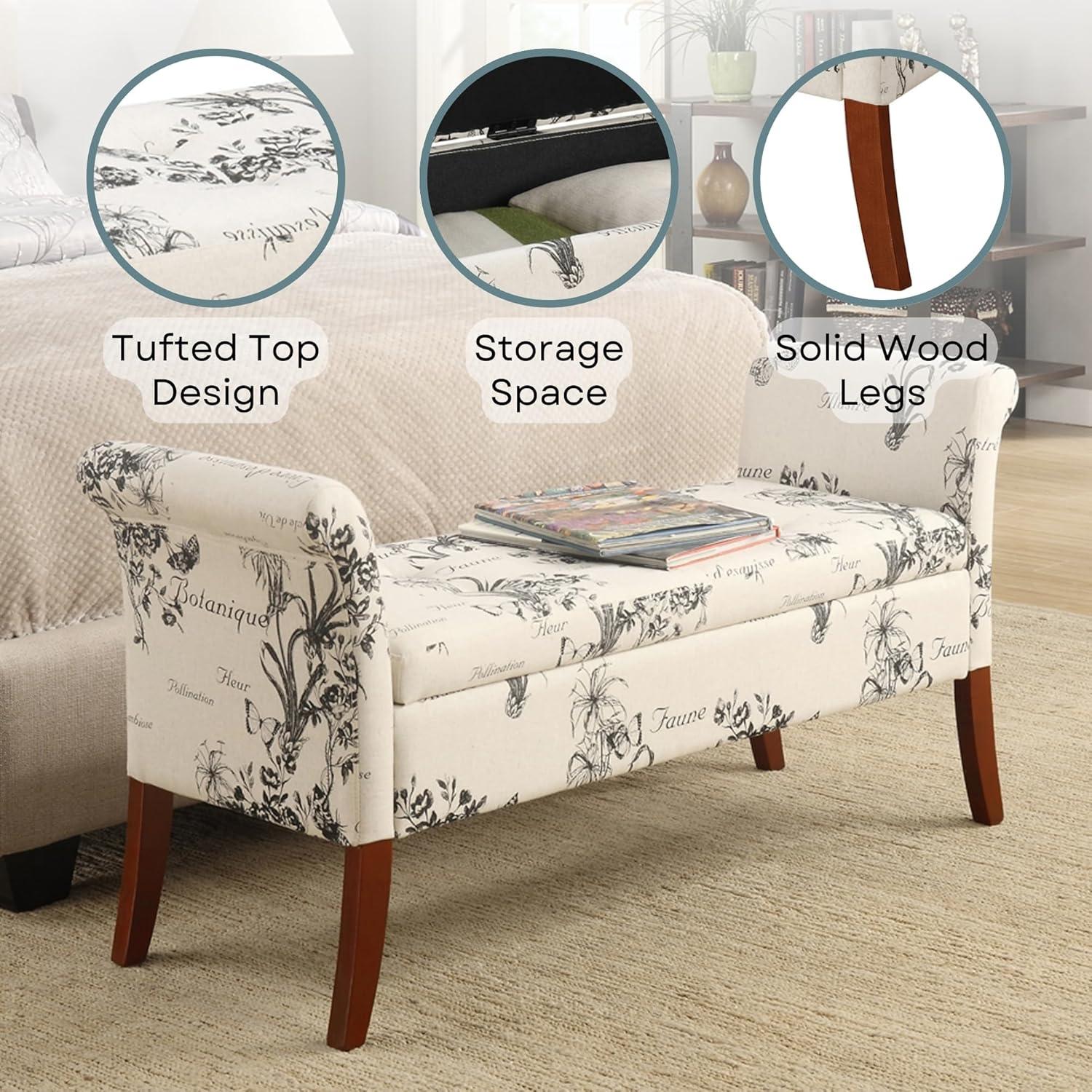 Convenience Concepts Designs4Comfort Garbo Storage Bench, Botanical Print Canvas