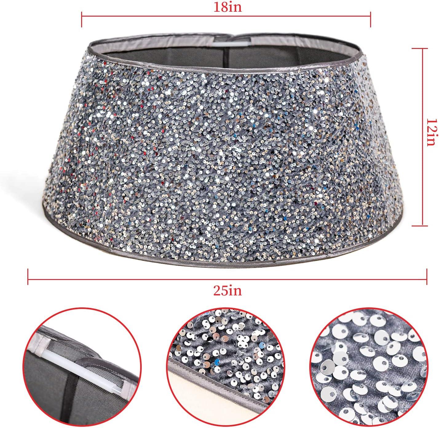 Silver Sequin Foldable Christmas Tree Collar Skirt