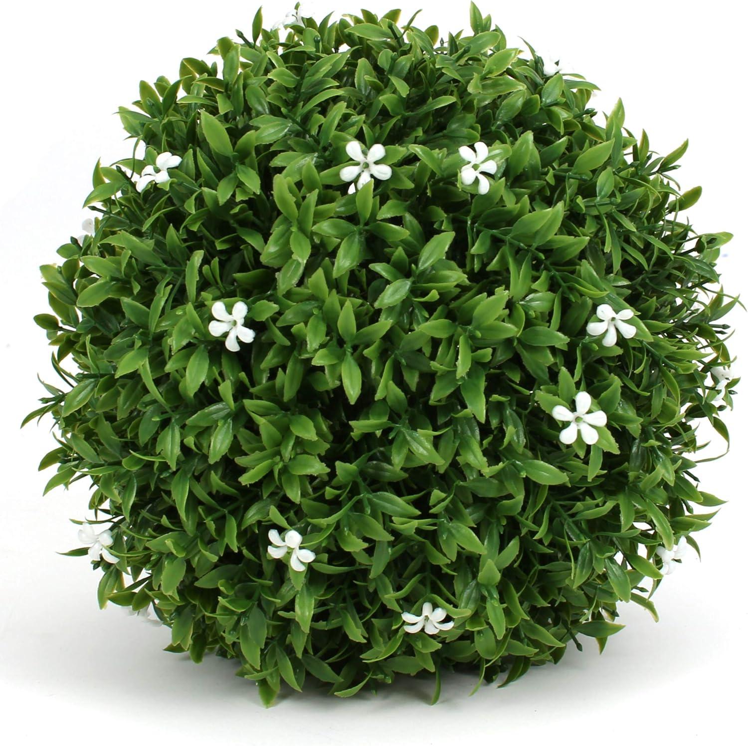 Small White Flower Boxwood Topiary Ball Set