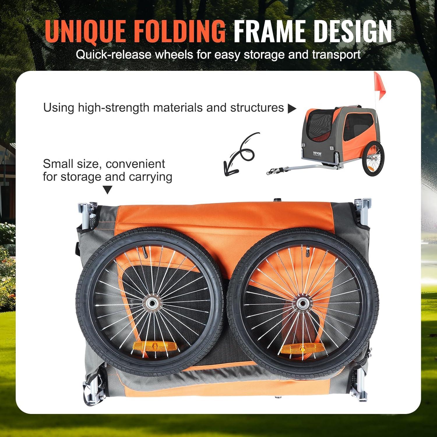 Orange and Gray Folding Dog Bike Trailer with Mesh Windows