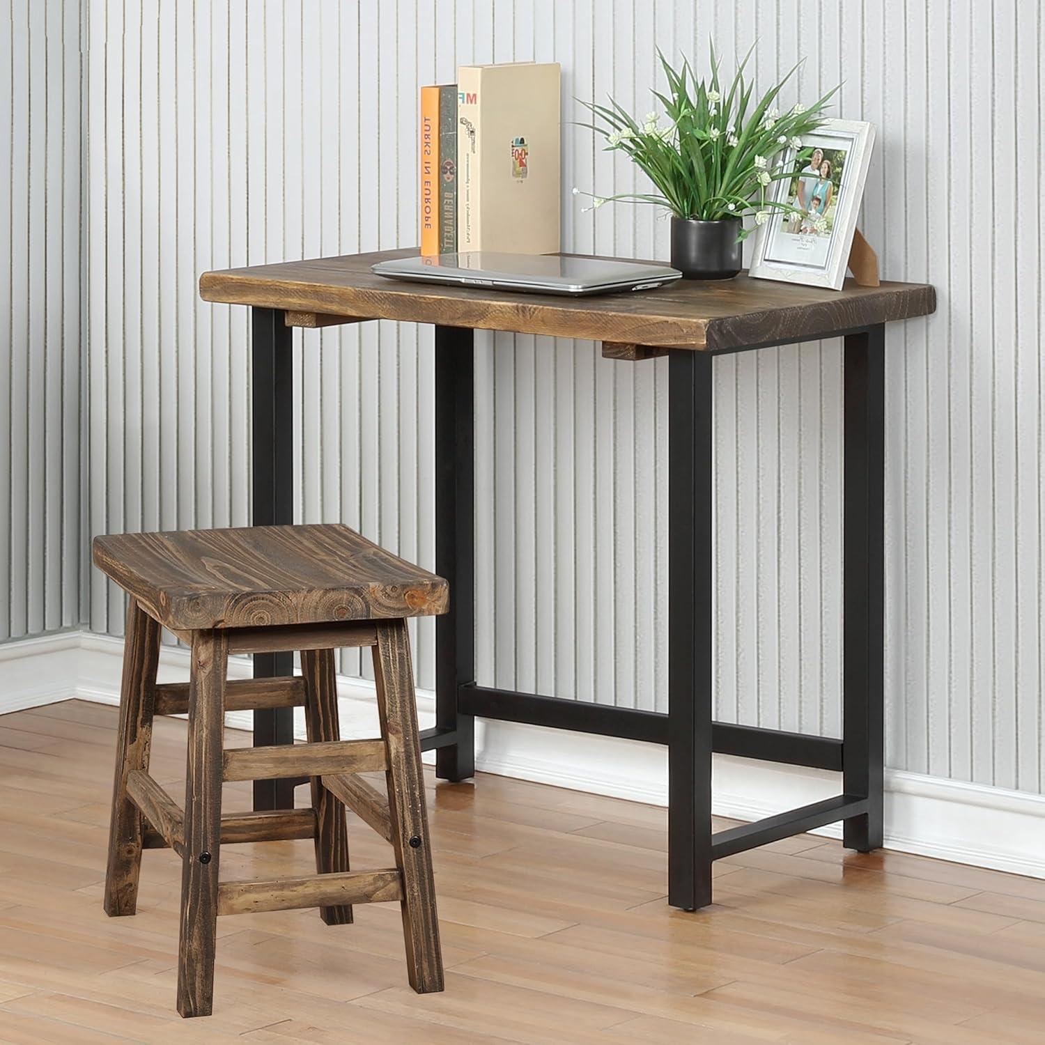 Alaterre Furniture Pomona Writing Desk Metal and Solid Wood Natural : Modern Style, No Storage, Spot Clean, 30" Height