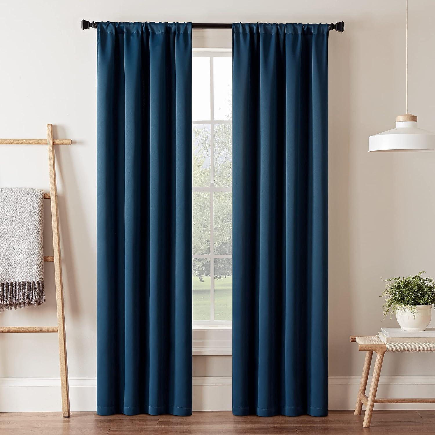 Indigo Blackout Thermal Rod Pocket Window Curtains, 37 x 84 Inch