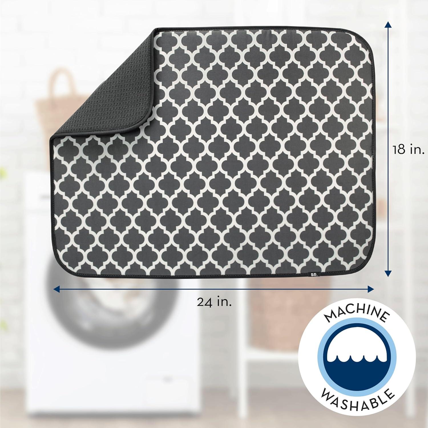 Pewter Gray Trellis XL Microfiber Foldable Dish Drying Mat