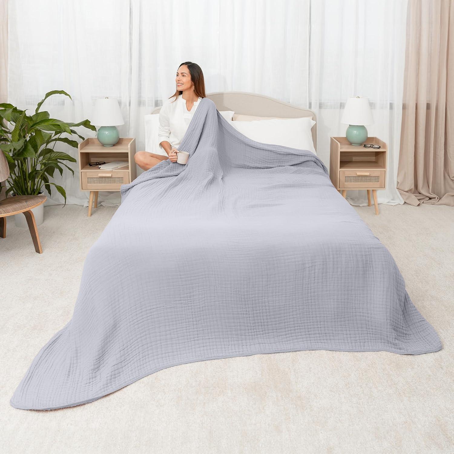 Muslin Blanket for Adults, Extra Large Queen 90" x 90" By Comfy Cubs - Pacific Blue