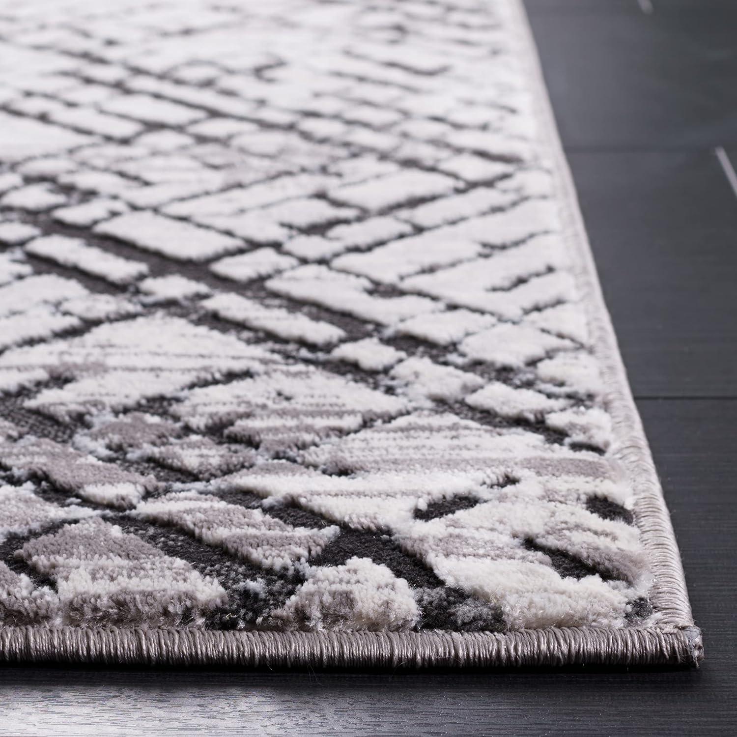 Contemporary Gray and Black Hand-Knotted Square Area Rug