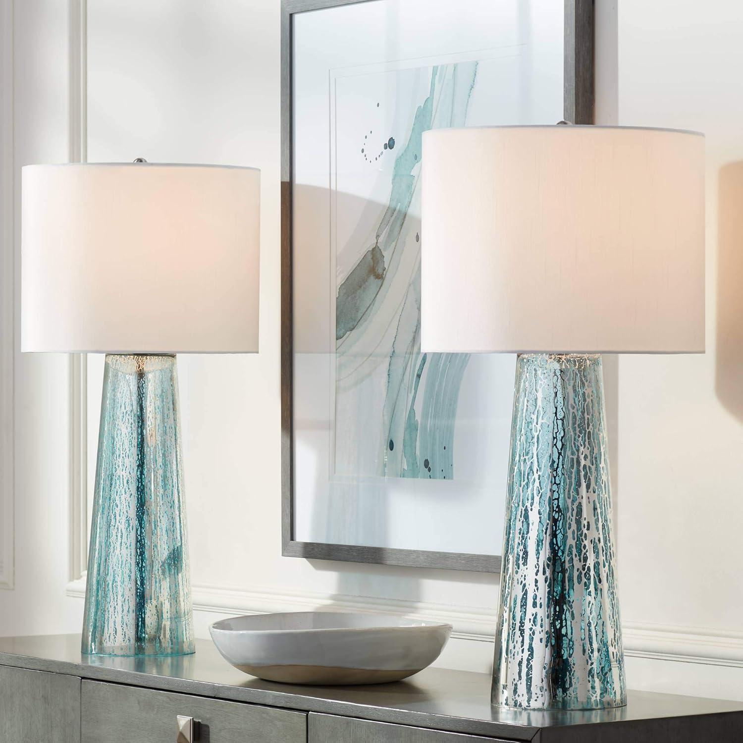 360 Lighting Marcus Modern Table Lamp 30" Tall Mercury Glass Column Shape White Drum Shade for Bedroom Living Room Bedside Nightstand Office Kids Home