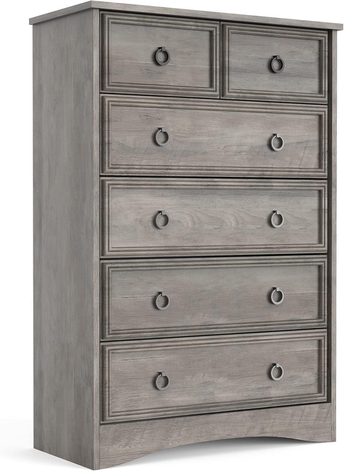 6 Drawer Dresser, Tall Wood Chest of Drawers Dressers for Bedroom, Living Room, Gray
