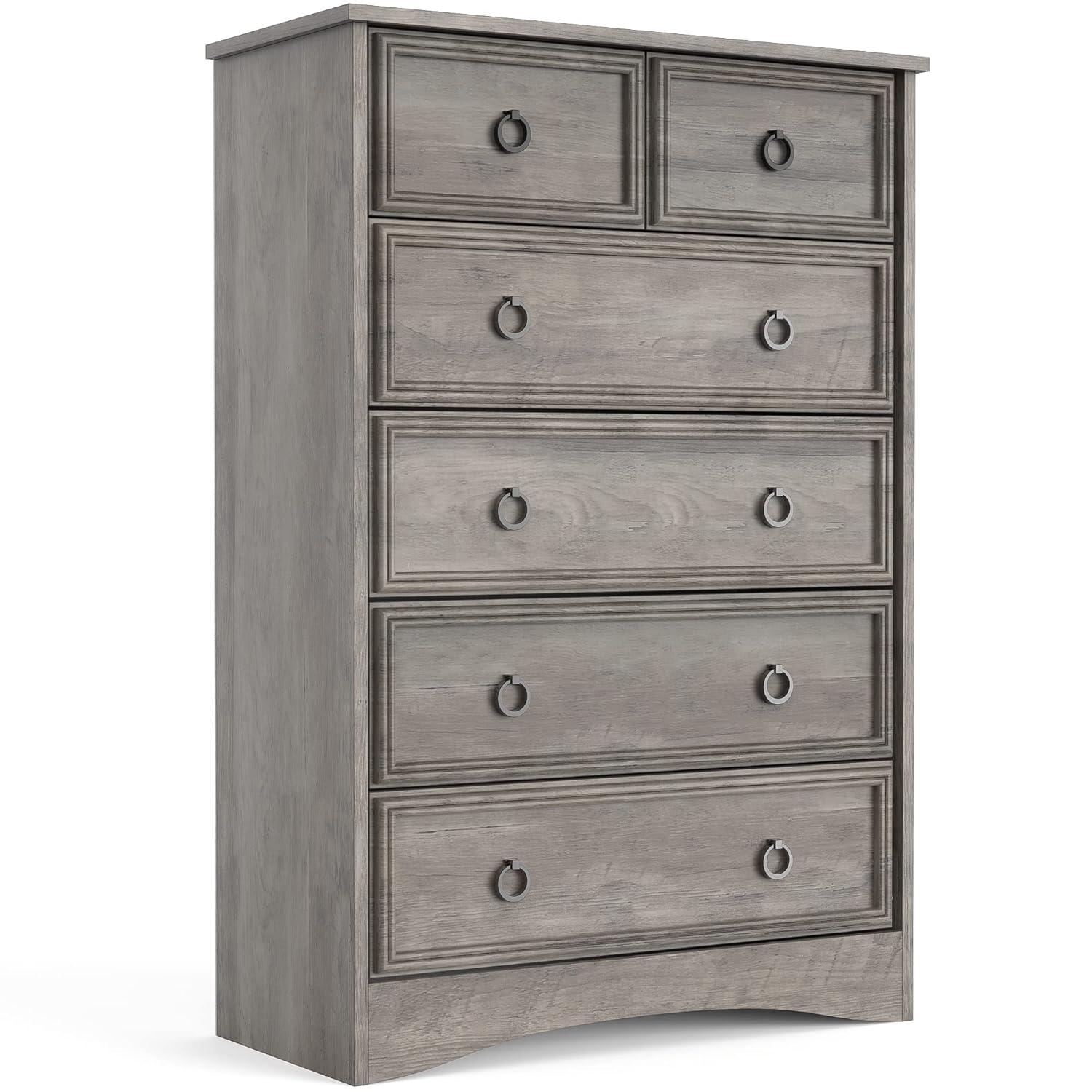 6 Drawer Dresser, Tall Wood Chest of Drawers Dressers for Bedroom, Living Room, Gray