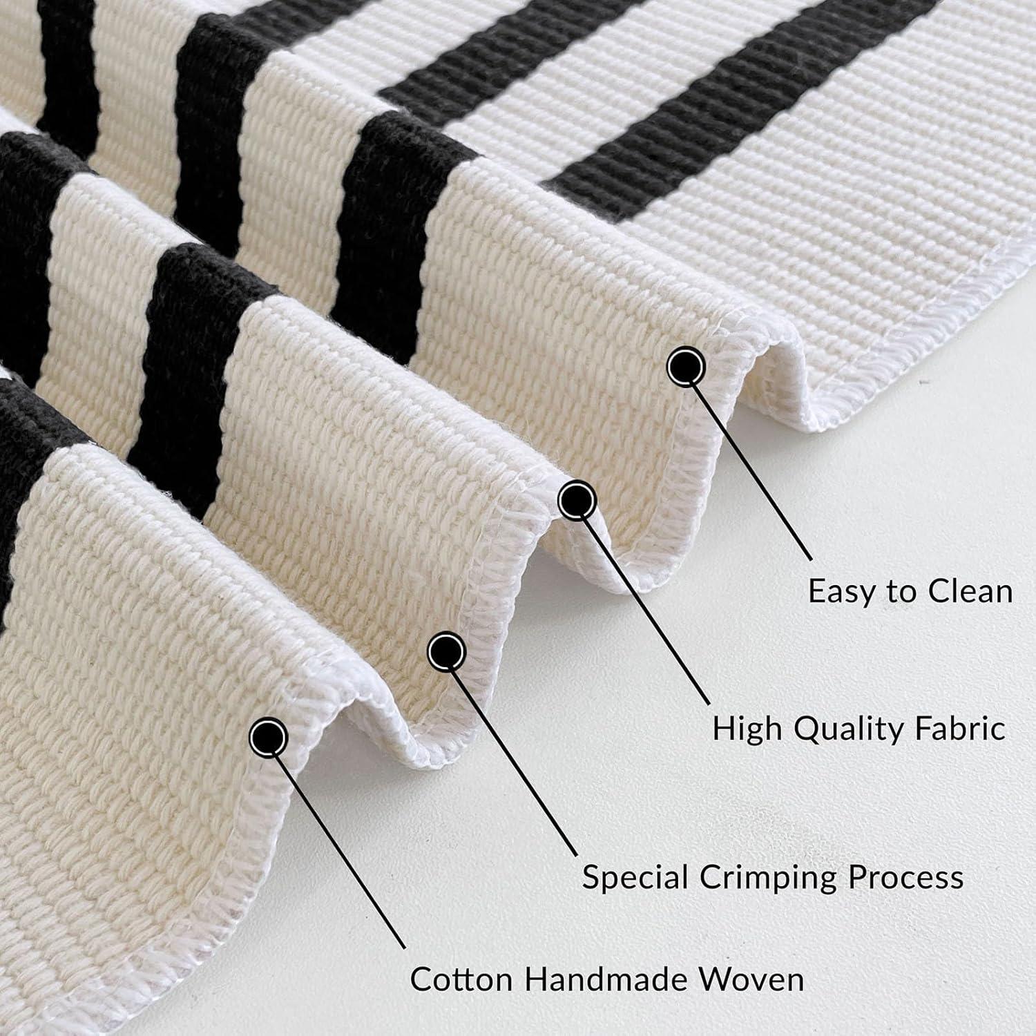 IOHOUZE Navy and White Striped Rug 2'x3' Front Door Rugs, Small Washable Area Rug for Front Porch, Spring Summer Doormats Outdoor Indoor, Cotton Rugs for Entryway Porch Entrance