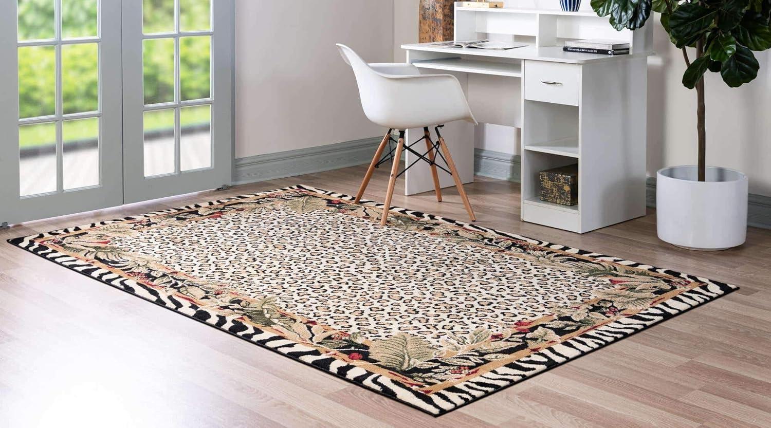 Unique Loom Wildlife Collection Area Rug - Jungle (6' 1" x 9' Rectangle Cream/Black)