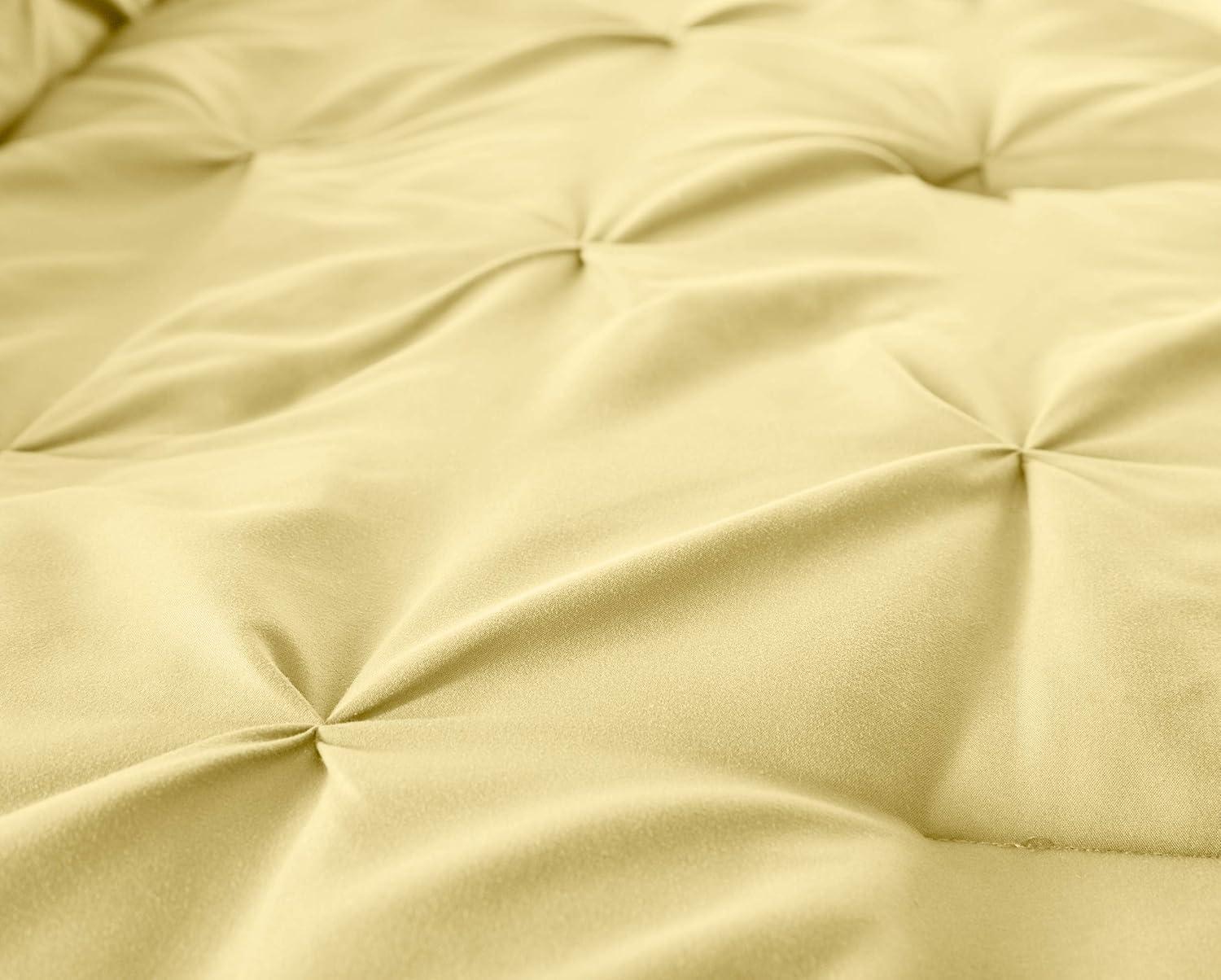 7-Piece Pinch Pleat Pintuck Bedding Comforter Set for Bedroom, Home, Dorm, Apartment, Full, Yellow