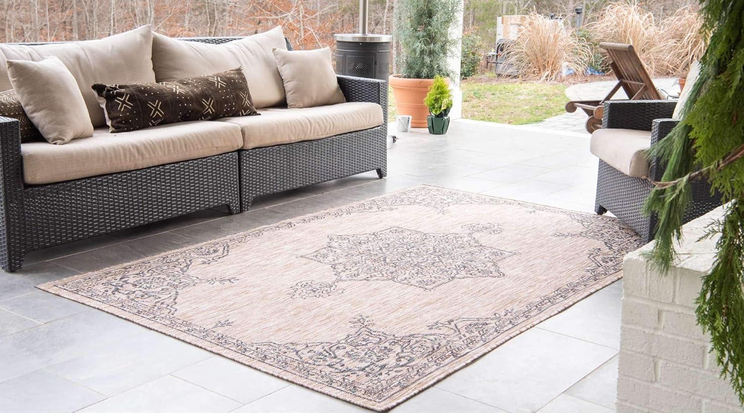 Unique Loom 9' 0 x 12' 2 Rectangle Indoor/Outdoor Traditional Beige Area Rug