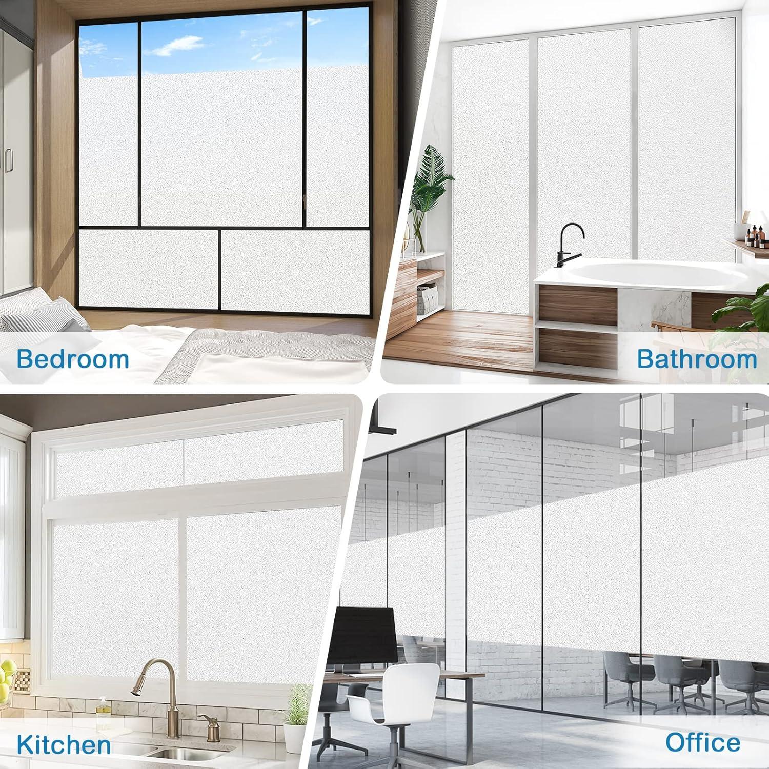 Coavas Window Film Non Adhesive Frosted Home Office Film Privacy Window Sticker Self Static Cling Vinly Glass Film for Bathroom Office Meeting Room Living Room (Matte White 17.7by78.7 Inch)