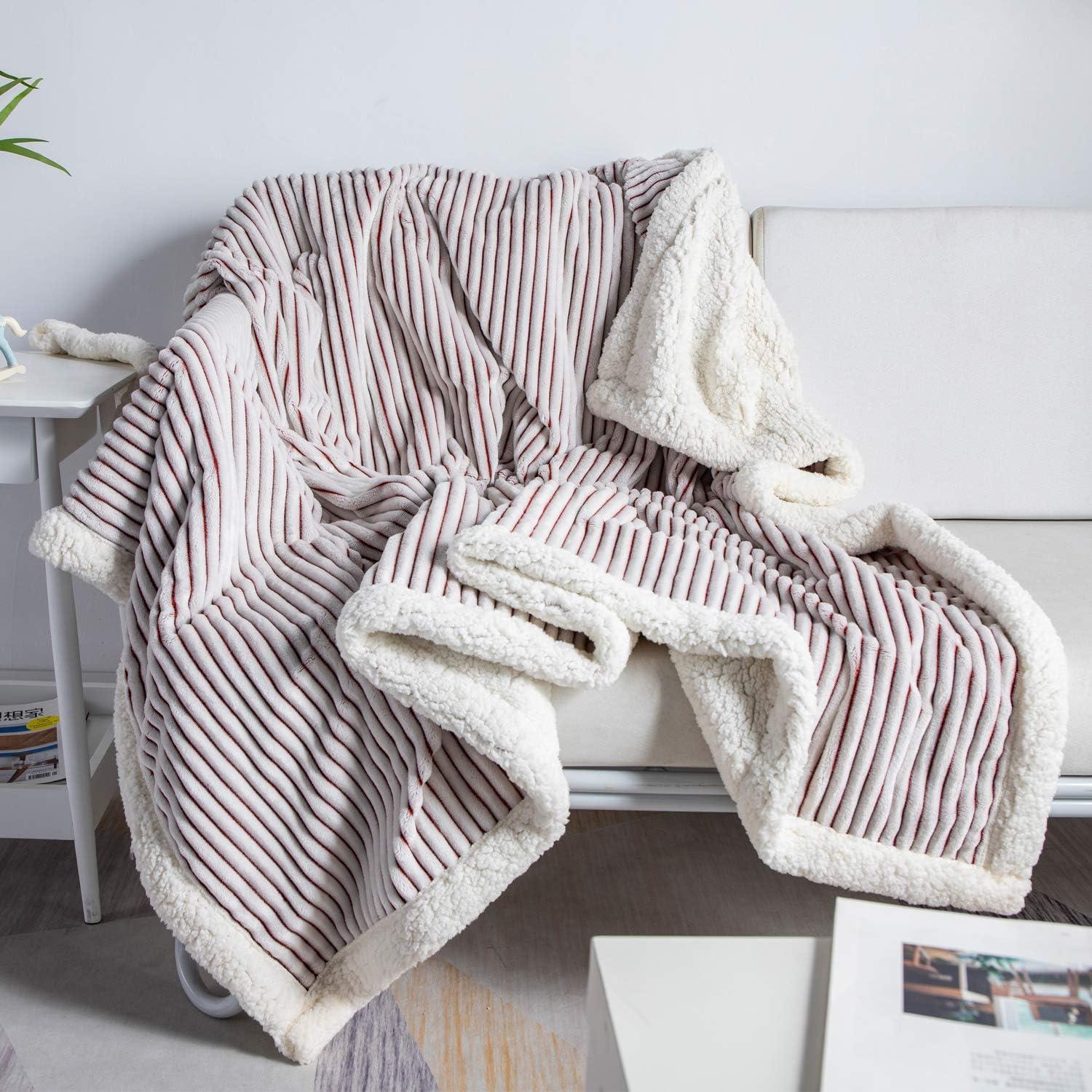 DISSA Sherpa Fleece Blanket Soft Grey and White Throw Blanket Cozy Plush Blankets for Couch Sofa Bed,51"x63"