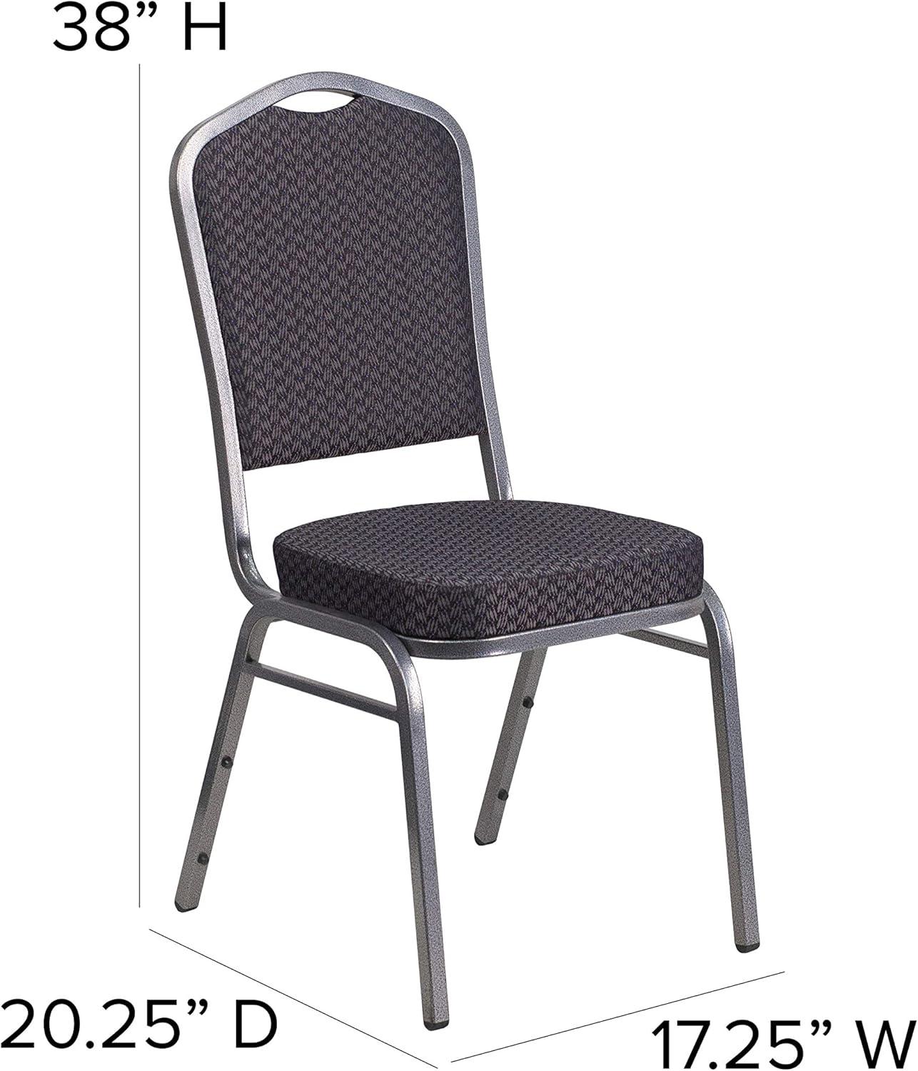 BizChair 4 Pack Crown Back Stacking Banquet Chair in Black Patterned Fabric - Silver Vein Frame