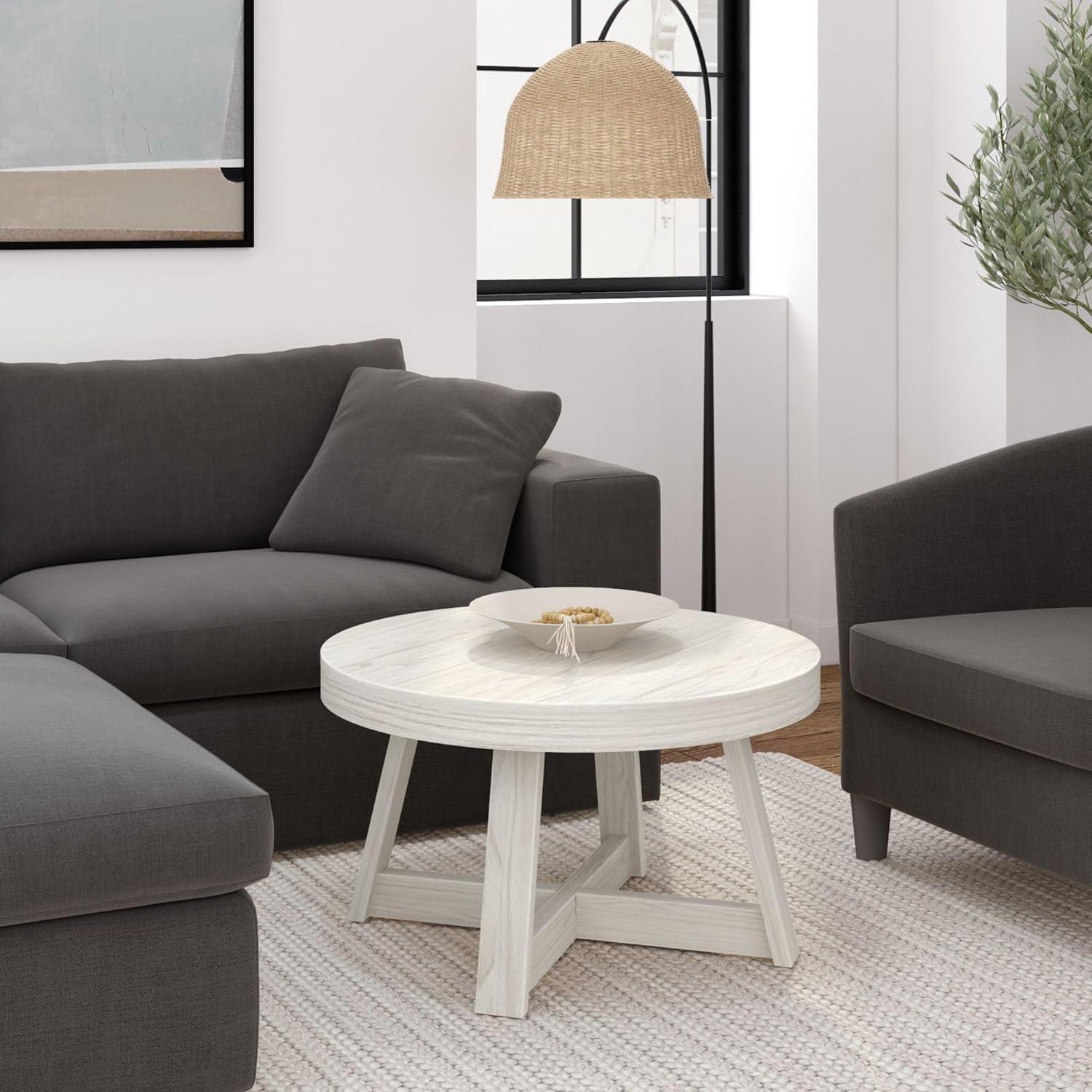 Plank+Beam Classic Solid Wood Round Coffee Table, 36" Farmhouse Table for Living Room