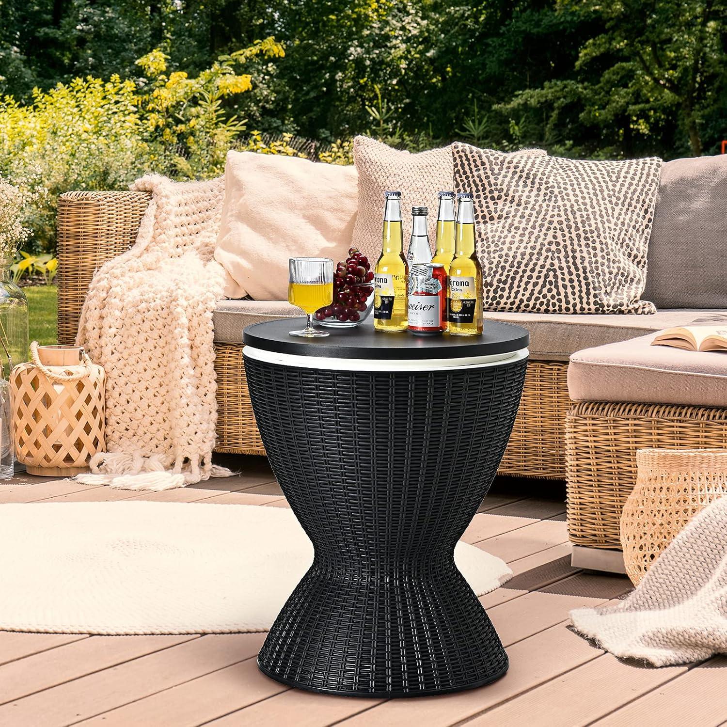 Costway 8 Gallon 3 in 1 Patio Rattan Cooler Bar Table Adjust Ice Bucket Black
