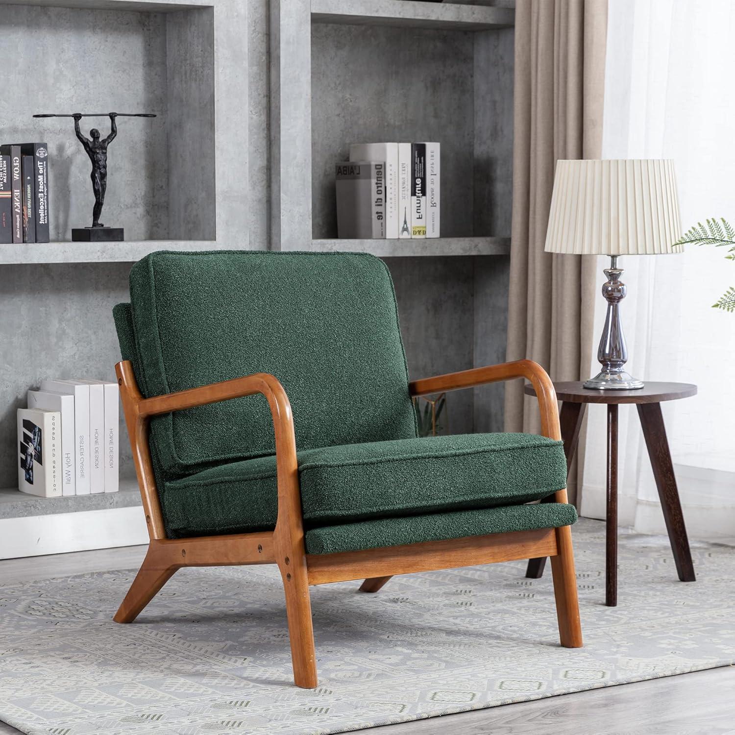 Emerald Green Faux Leather Barrel Accent Chair with Wood Frame