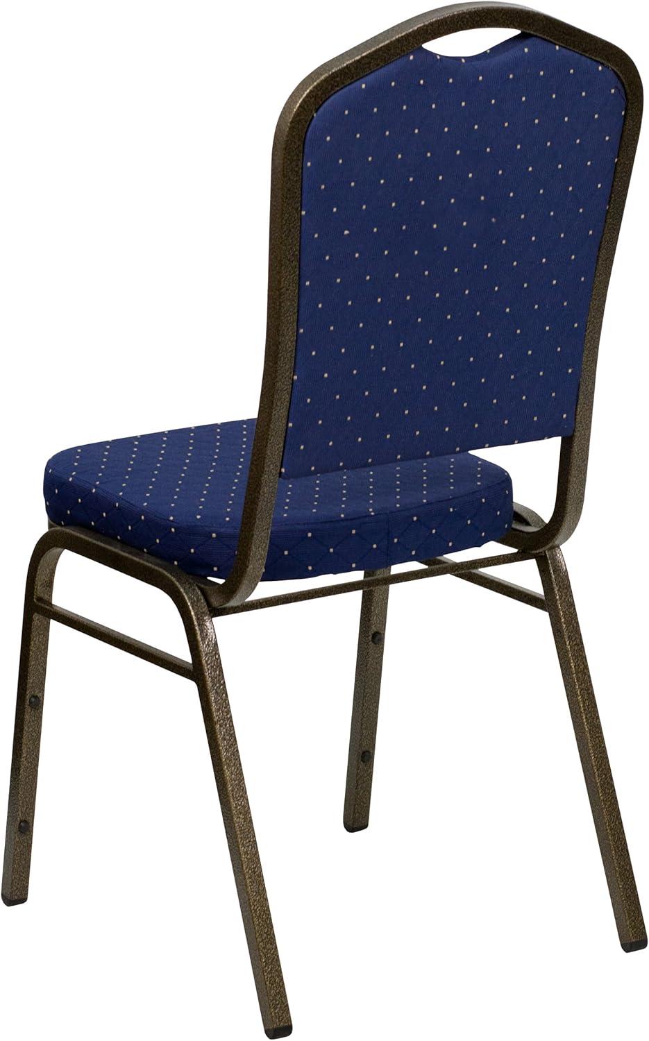 Flash Furniture HERCULES Series Crown Back Stacking Banquet Chair in Navy Blue Dot Patterned Fabric - Gold Vein Frame