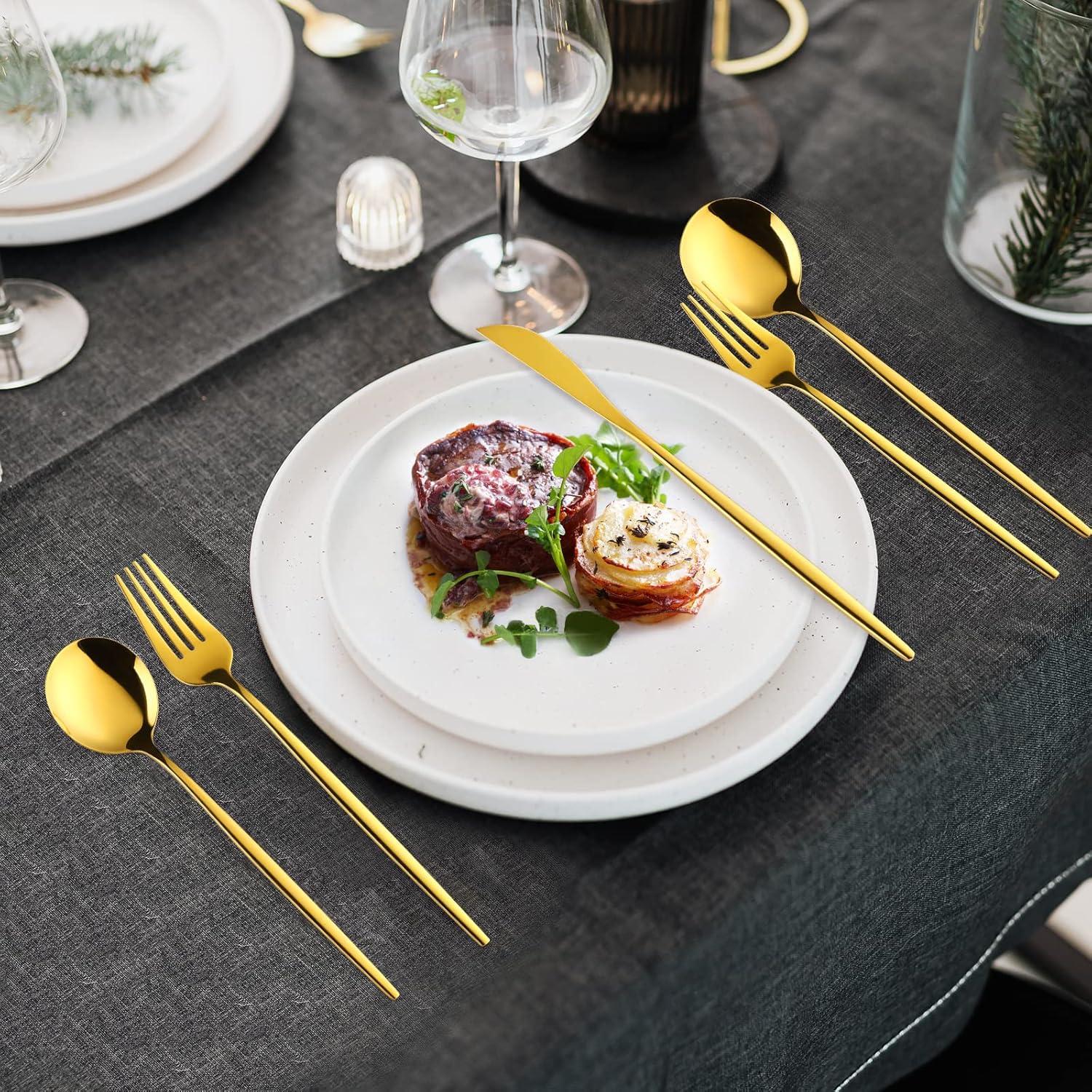 Everly Quinn 30-Piece Gold Silverware Set, Flatware Set For 6, Food-Grade Stainless Steel Cutlery Set, Includes Spoons Forks Knives, Kitchen Cutlery For Home Office Restaurant Hotel