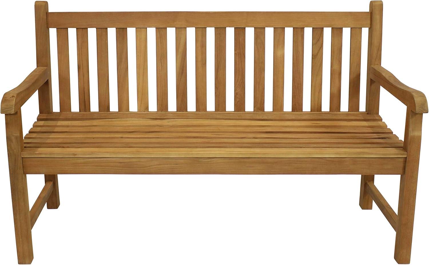 Sunnydaze Outdoor Solid Teak Wood with Light Stained Finish Patio Garden Bench Seat - 60" - Light Brown