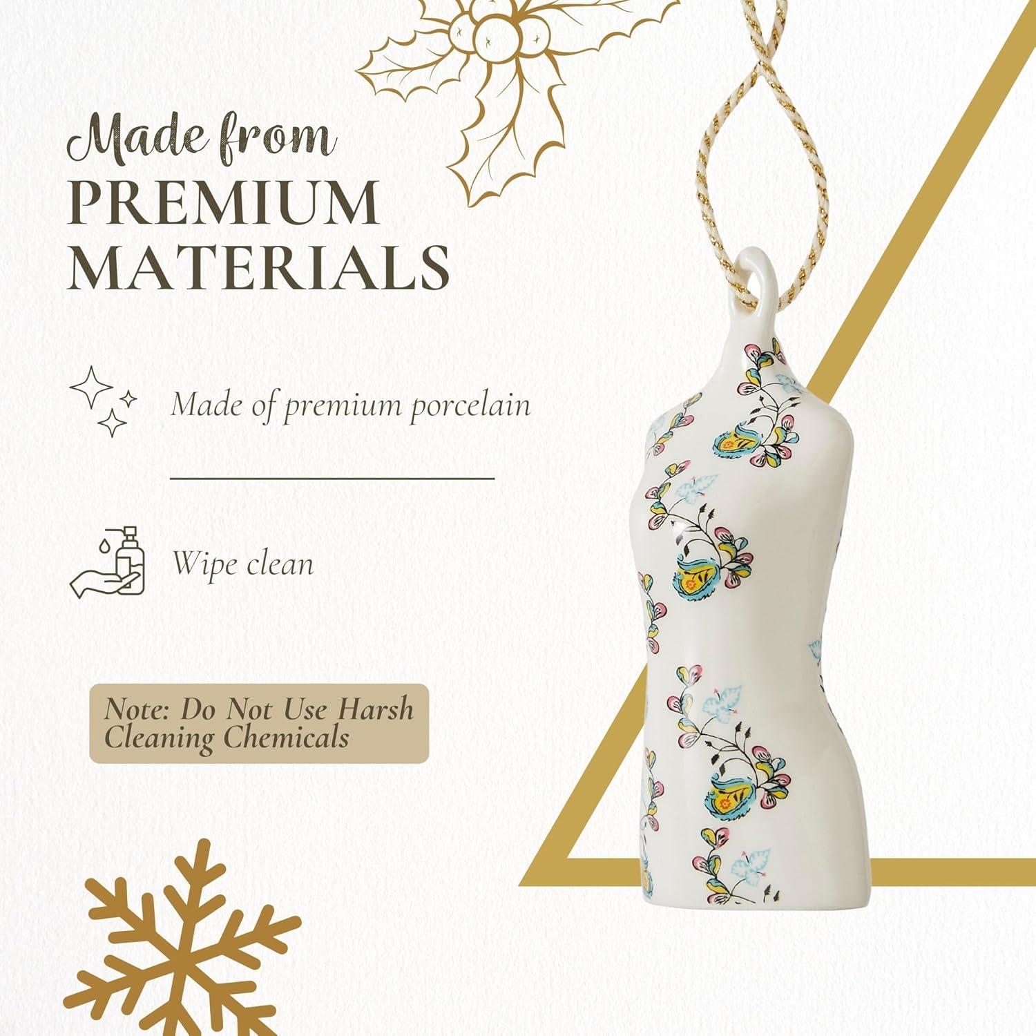 Kit Kemp by Spode Psycho Sprig Blue Mannequin Christmas Bauble, Handcrafted Porcelain Festive Keepsake, Personalized Holiday Collectible Ornament