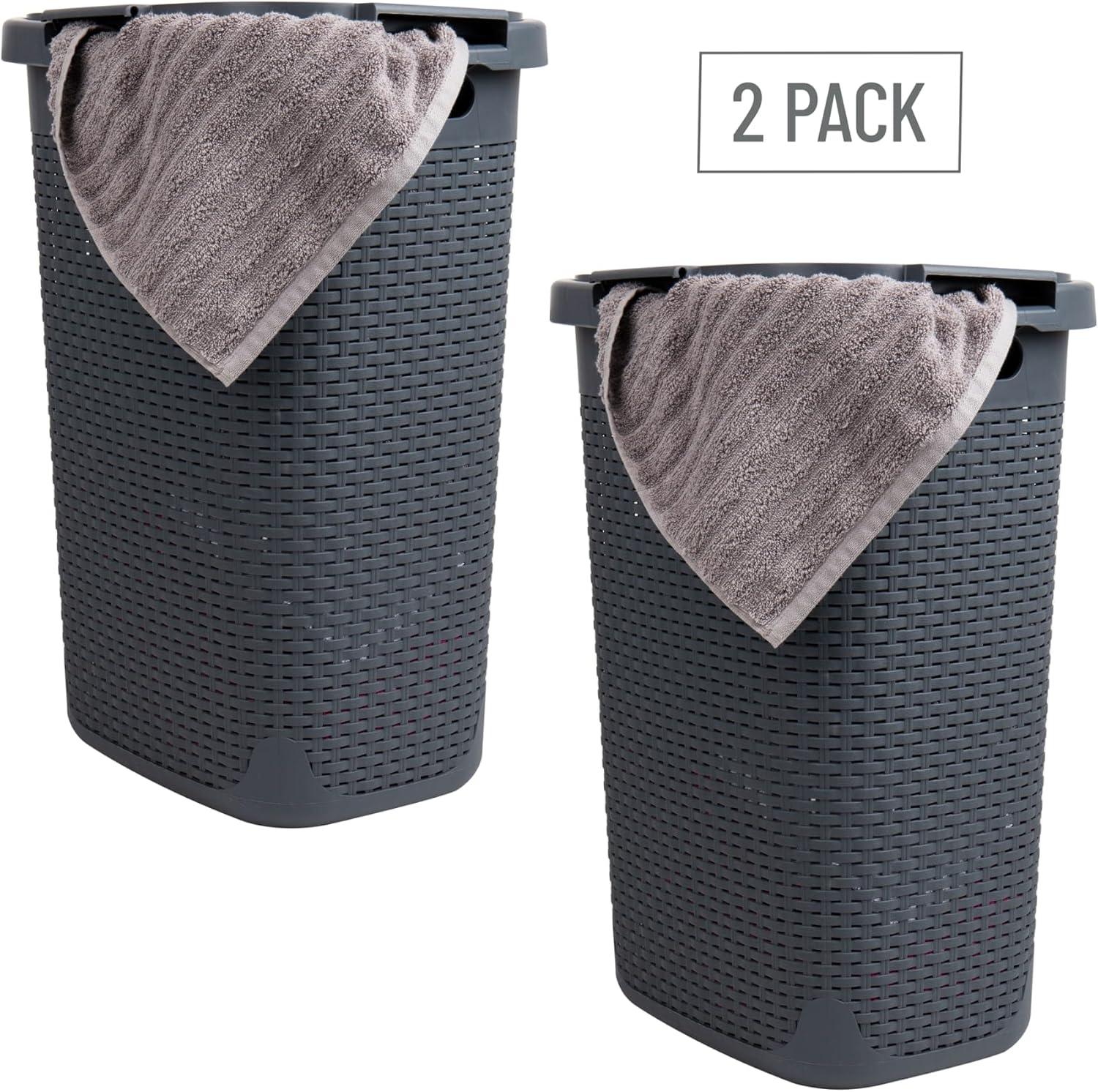 Mind Reader Mind Reader 60L Slim Laundry Hamper, Clothes Basket, Lid, Wicker Style, Plastic