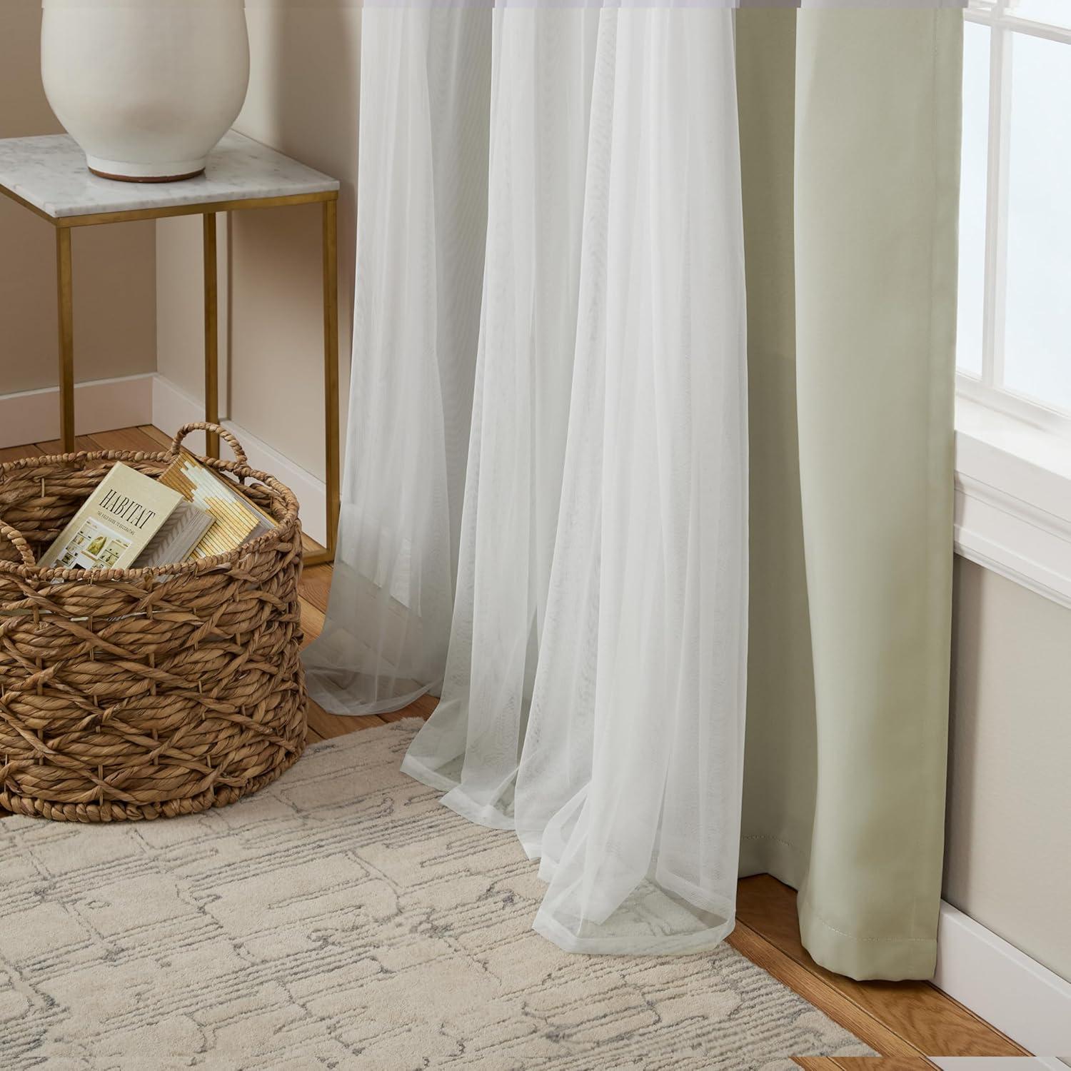 Set of 2 (63"x52") Caterina Layered Solid Blackout with Sheer Top Curtain Panels Sand - Exclusive Home: Thermal Insulated