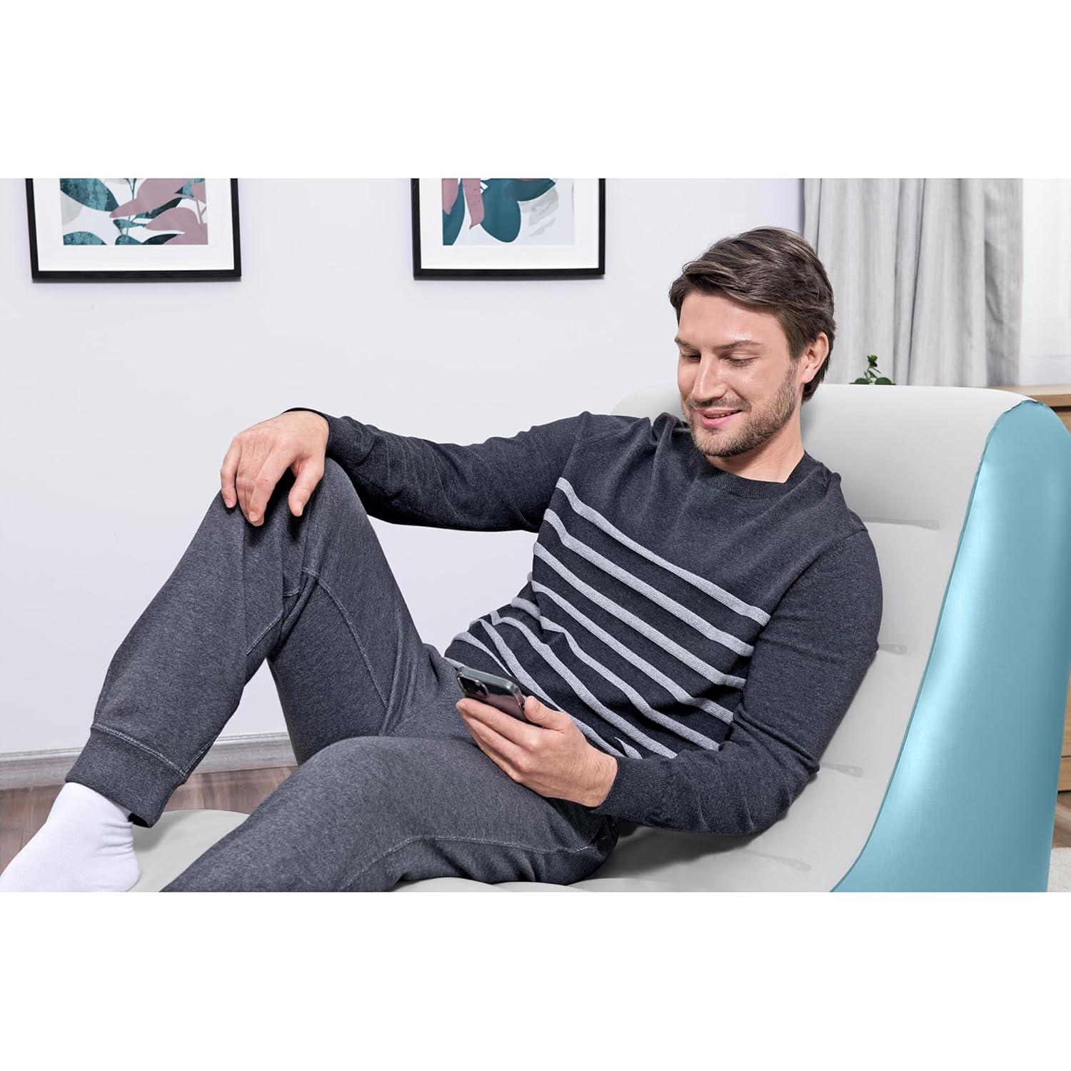 Bestway Leisure Luxe Chaise Lounger – Inflatable Air Recliner, Blue & Grey