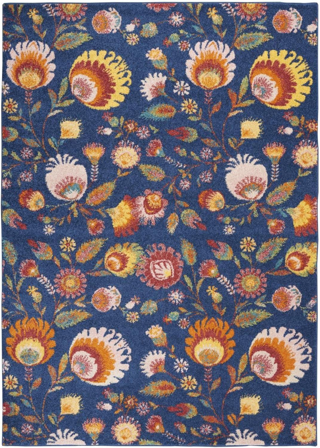 Bohemian Bliss Navy Multicolor Floral 4' x 6' Synthetic Area Rug