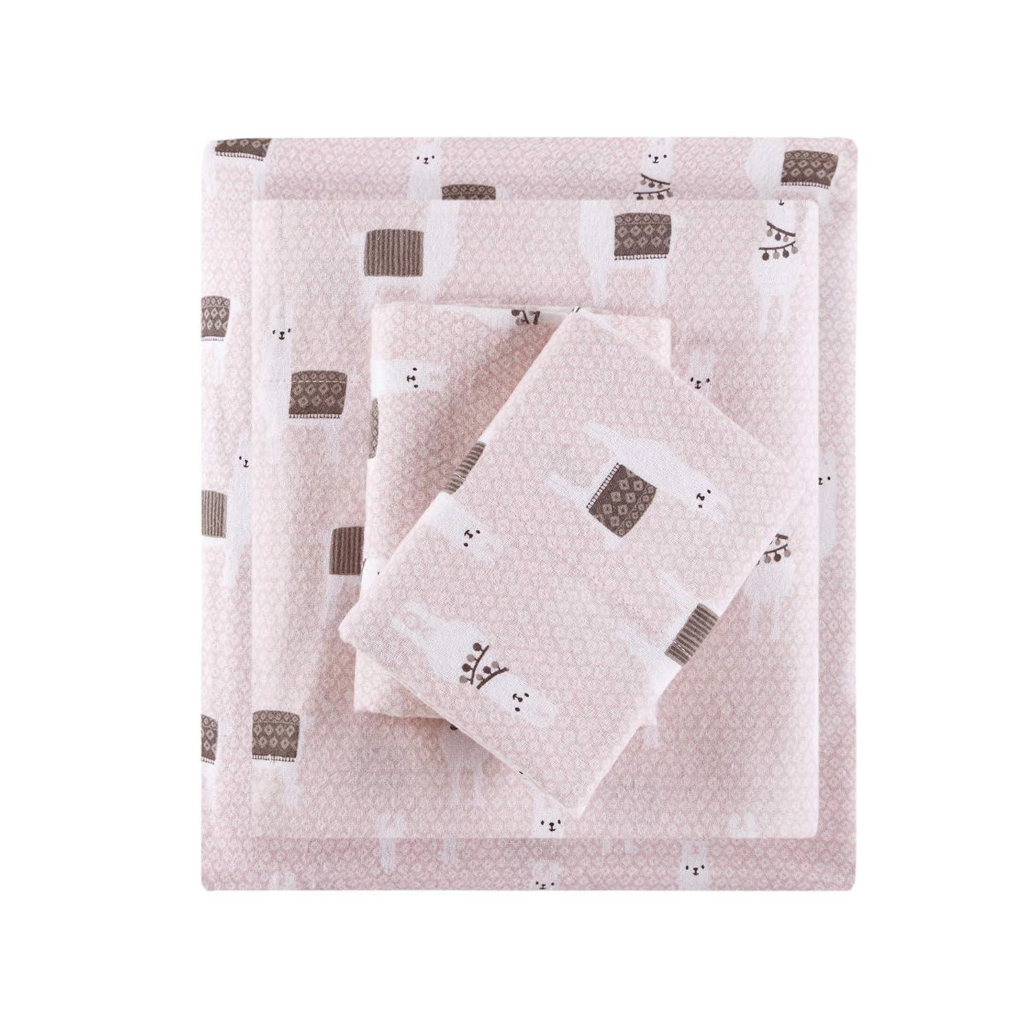 Intelligent Design Twin XL Cozy Soft Cotton Flannel Printed Sheet Set Pink Llamas