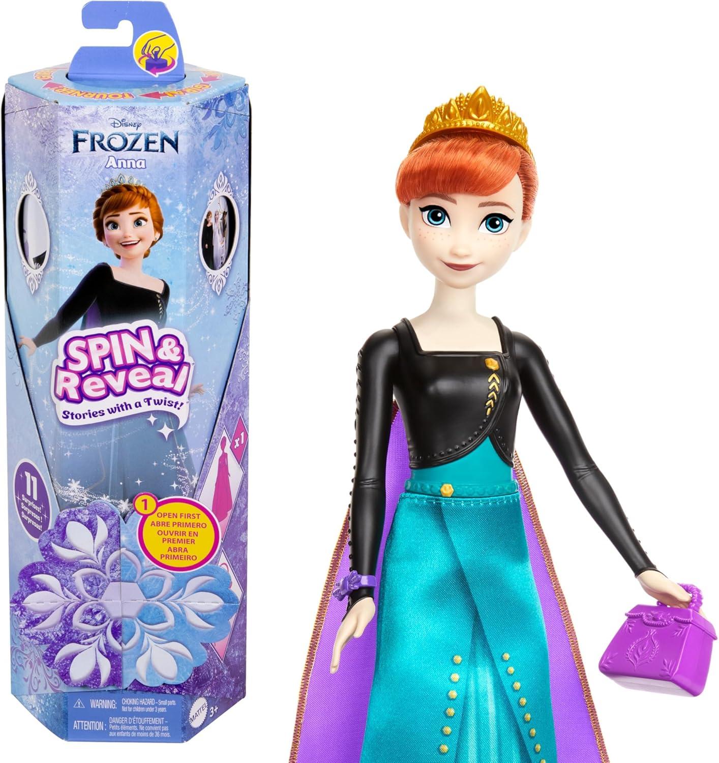 Disney Frozen Spin & Reveal Anna 12" Fashion Doll Red Hair/Blue Eyes Accessories with 11 Surprises