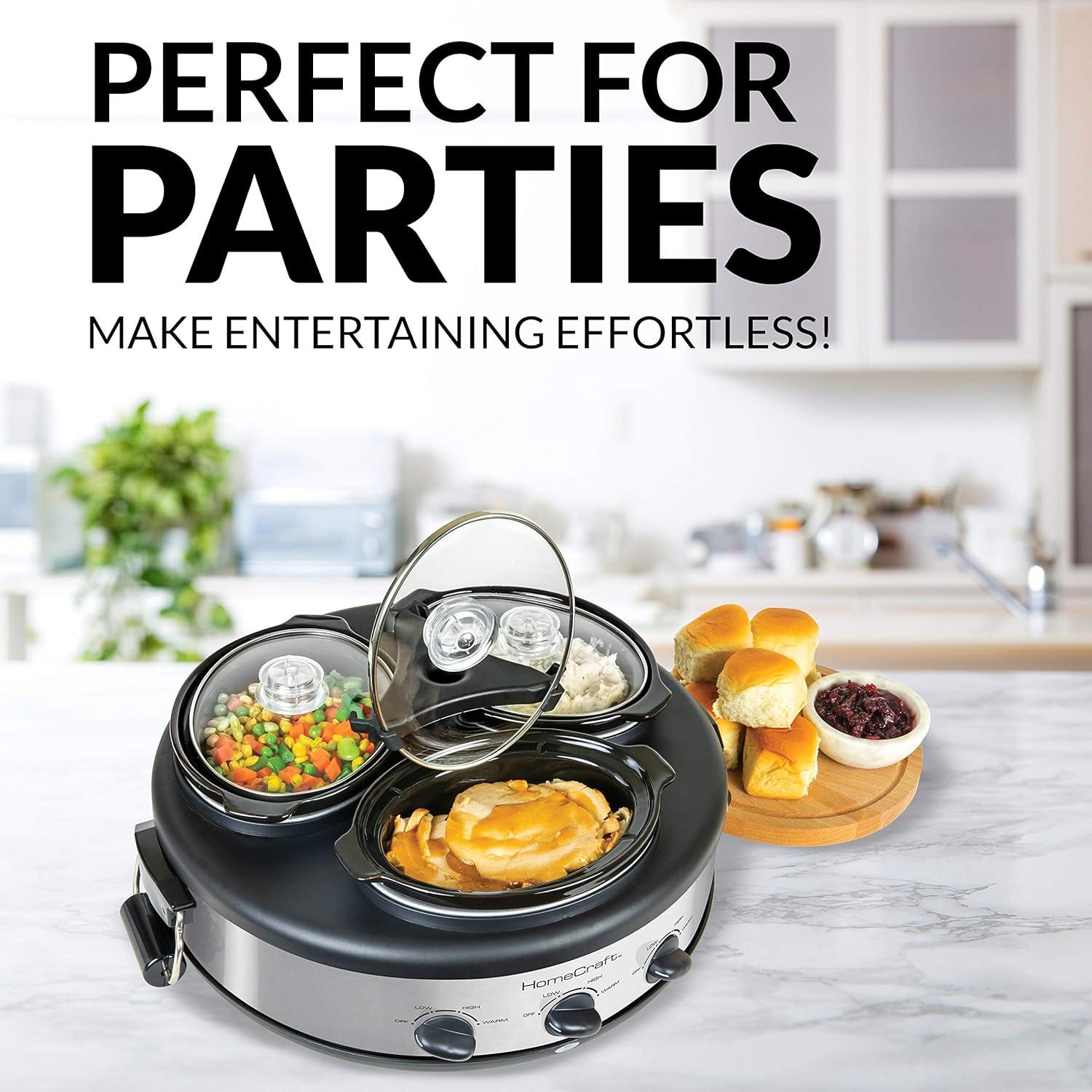 Mega Chef Triple Round Oval 1.5 Quart Stainless Steel Cooker Buffet