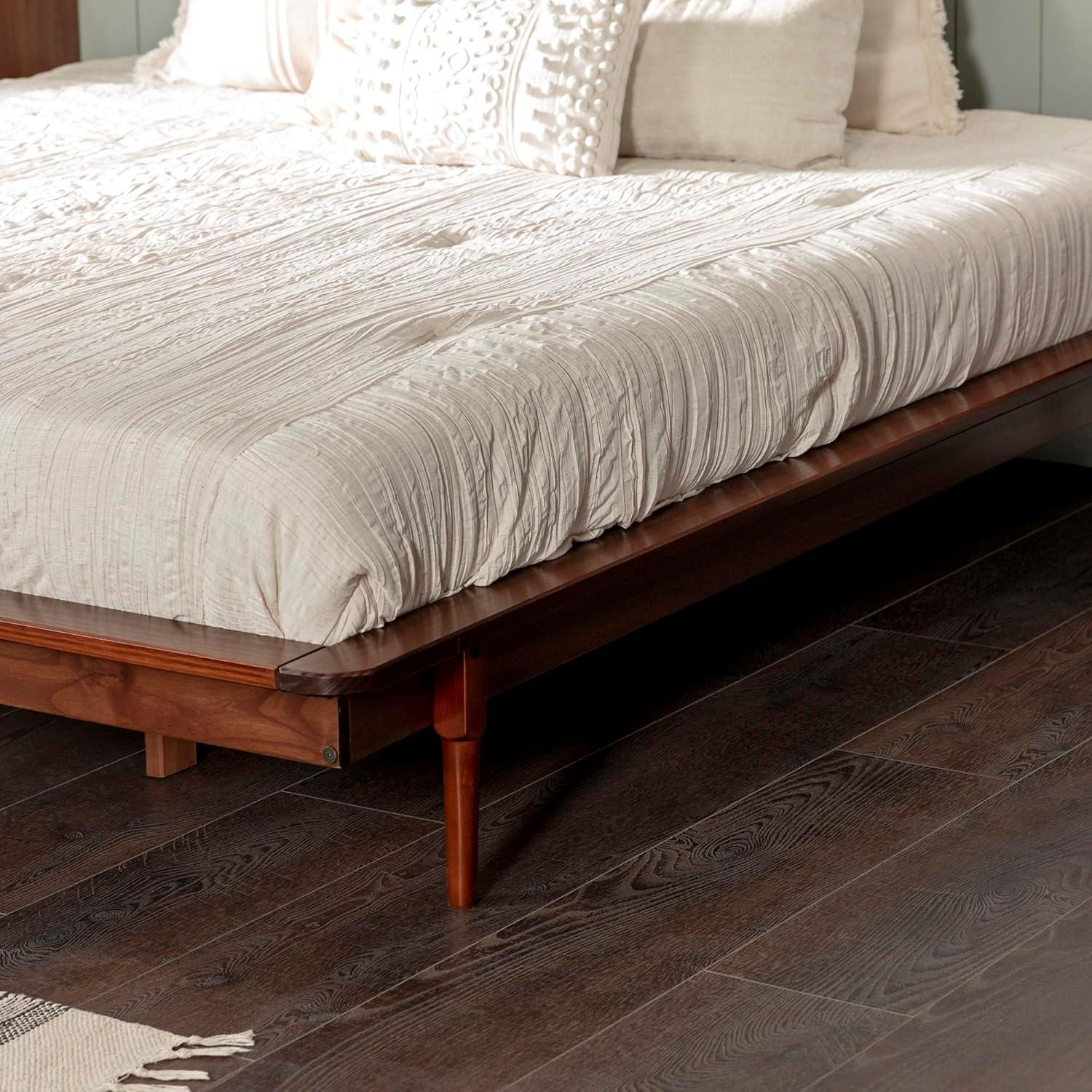 King Mid Century Modern Solid Wood Platform Bed - Walnut