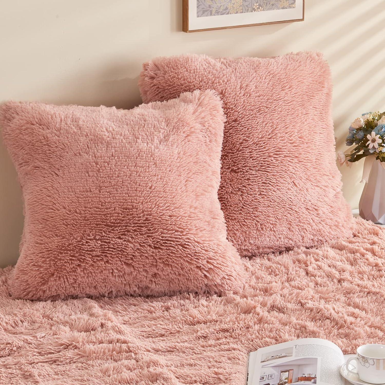 GONAAP Faux Fur Throw Pillow Cover Decorative Pillowcase Cushion Cover for Sofa Bedding Car 18x18 Inch (Pink, 18x18 Inch (Pack of 2))