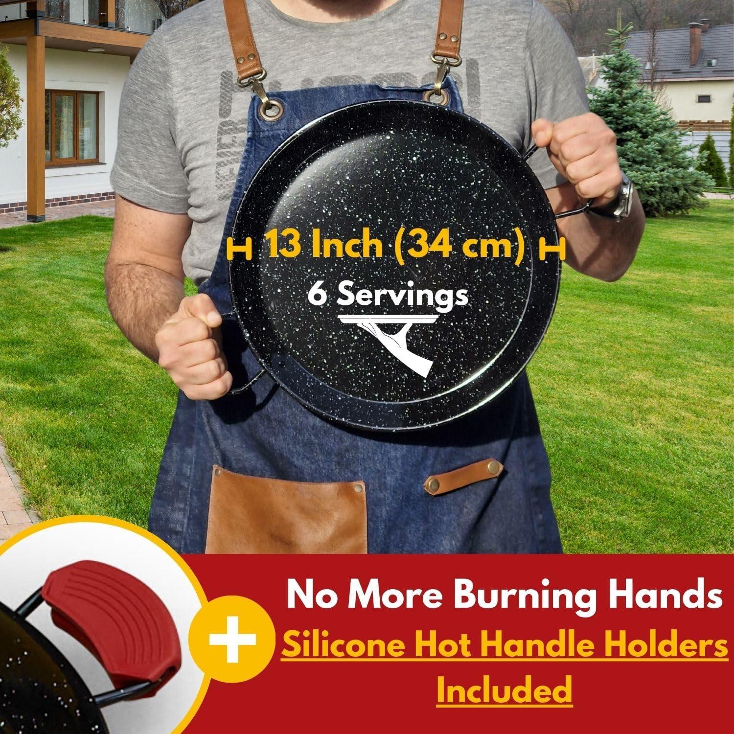 Paelluxe 22 Inch Paella Pan 16 Servings - Enamelled No Rust Easy to Clean Steel Pan Propane - Gas Burners for Cooking - Indoor & Outdoor Cooking Skillet - Cacerola Paellera Sarten - Mother's Day Gift