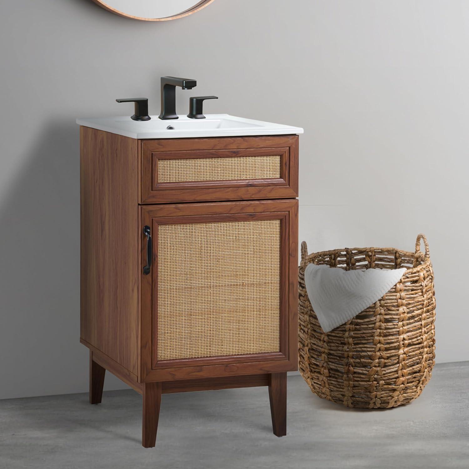 Javer 20" Rattan Modern Farmhouse 2-Shelf Bath Vanity Cabinet Only (Sink Basin not Included)