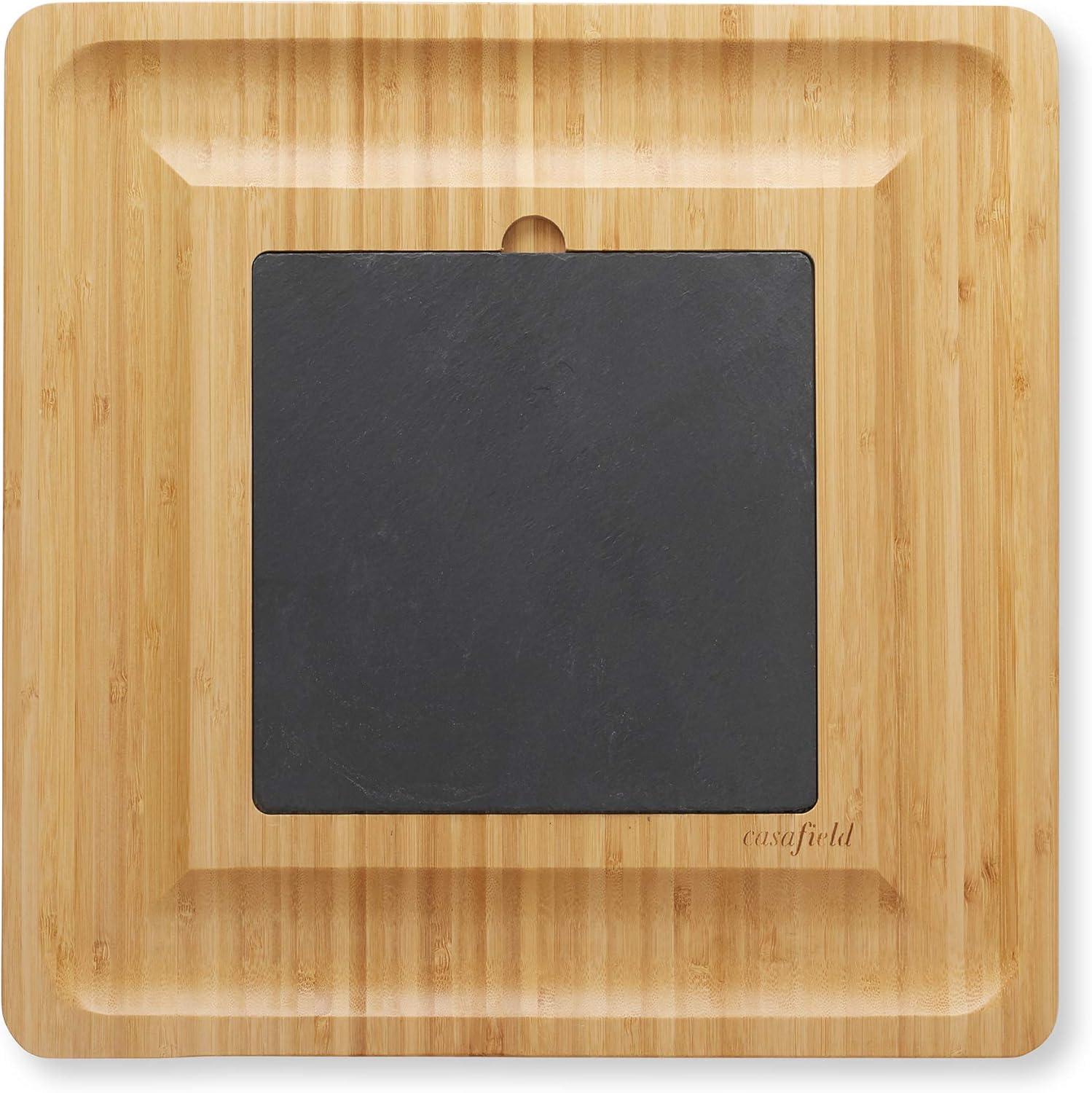 Casafield Bamboo Cheese Cutting Board with Removable Slate Cheese Plate, Stainless Steel Knives, and Slide-Out Snack Trays