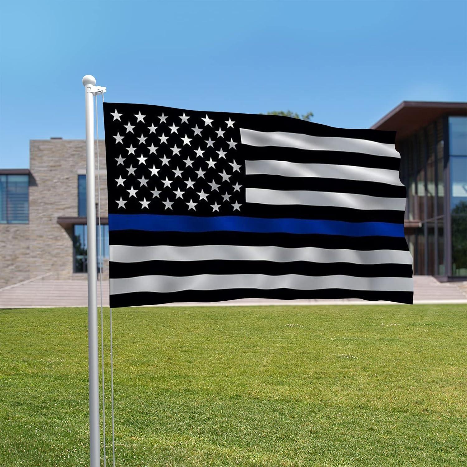 Thin Blue Line Flag United States Policeman Banner Polyester 3x5 Foot Flags Vivid Color and UV Fade Resistant Flag Outdoor Banner