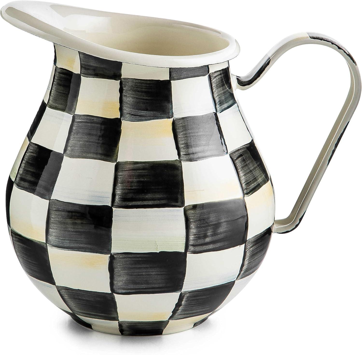 Black and White Checkered Enamel Steel Pitcher, 3 Quarts