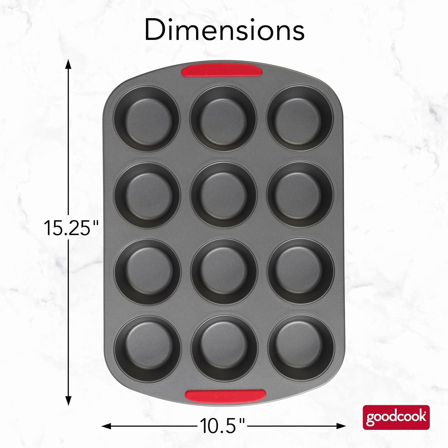 Gray Nonstick 12-Cup Steel Muffin Pan with Silicone Grips