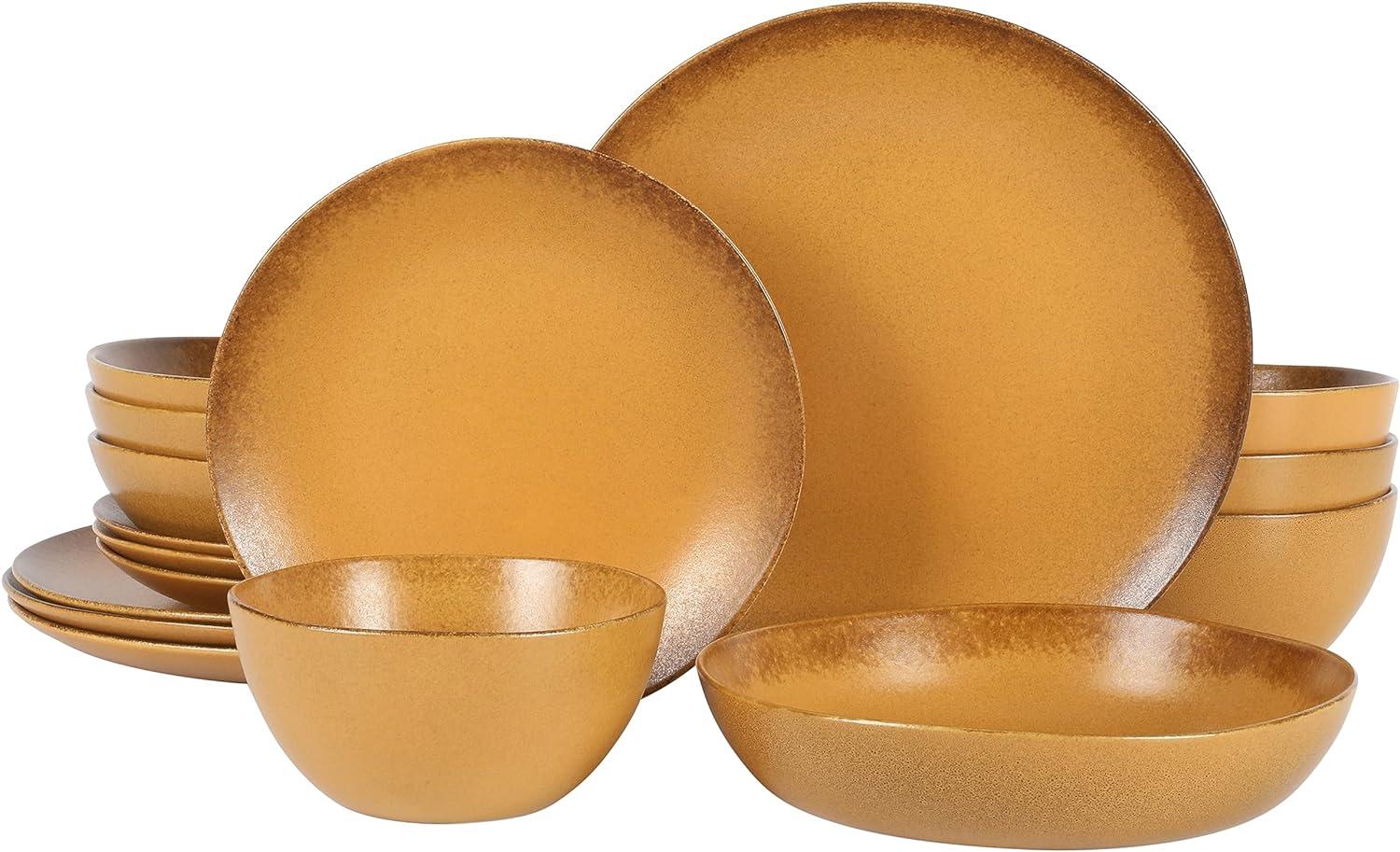 bloomhouse Palermo Sun 16 Piece Stoneware Reactive Glaze Plates and Bowls Dinnerware Set
