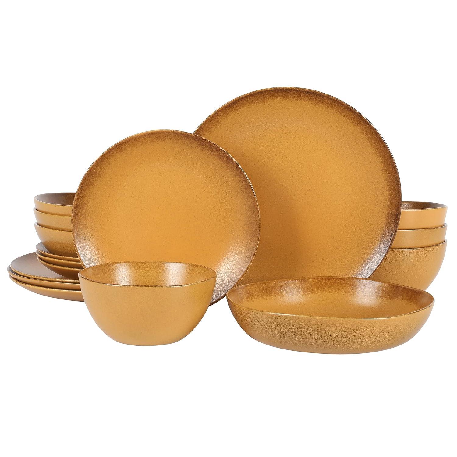 bloomhouse Palermo Sun 16 Piece Stoneware Reactive Glaze Plates and Bowls Dinnerware Set