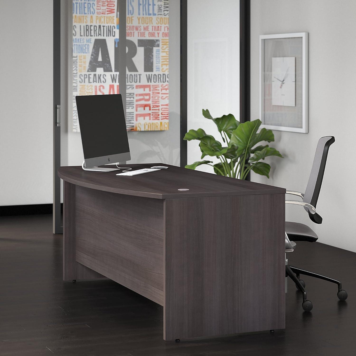 Studio C Transitional Storm Gray Home Office Desk with Filing Cabinet