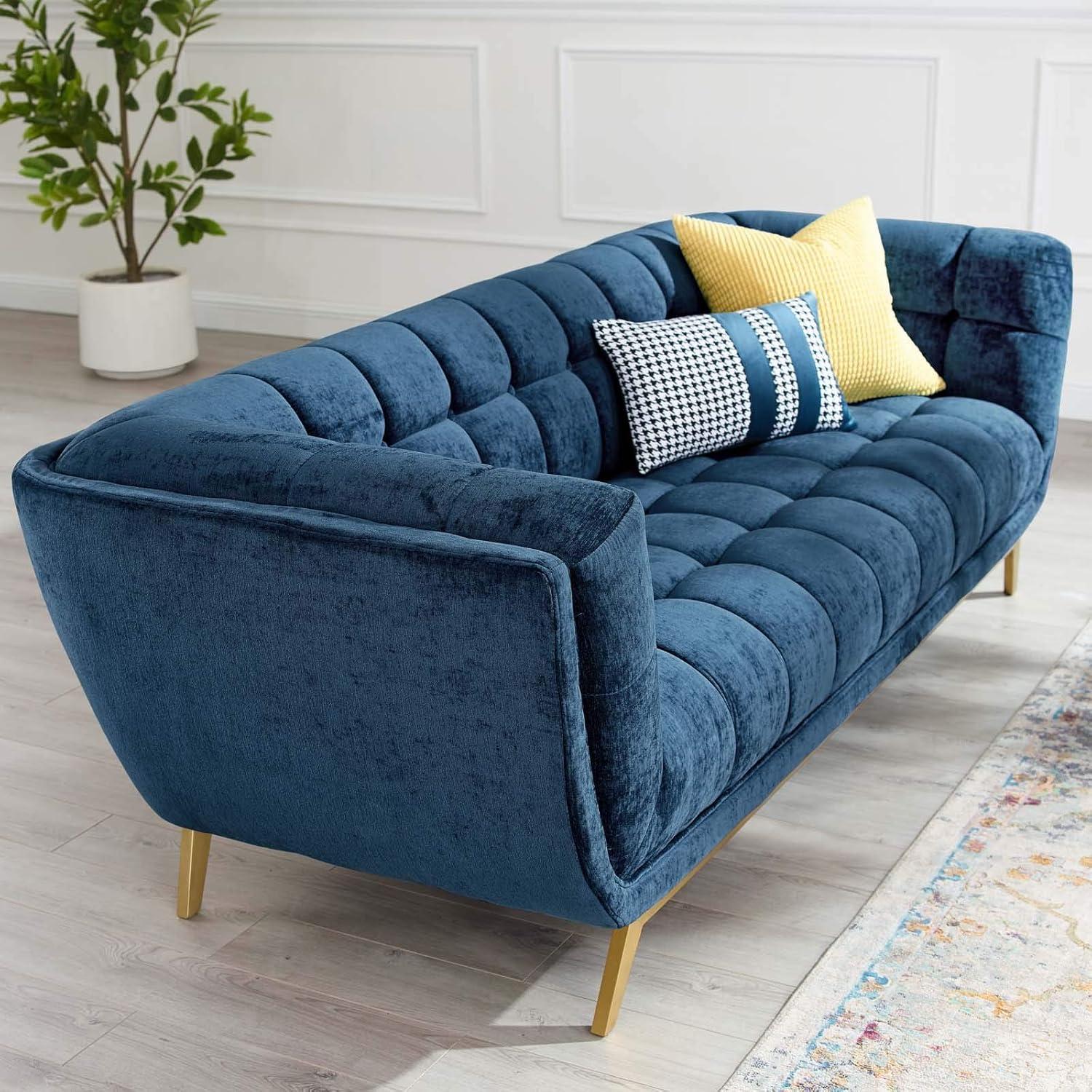 Sofa, Velvet, Blue Navy, Modern Contemporary Urban Design, Living Lounge Room Hotel Lobby Hospitality