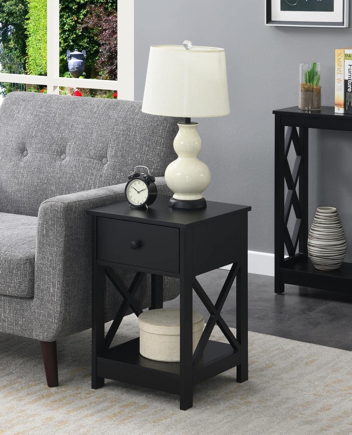 Oxford 16'' Black Square MDF End Table with Storage