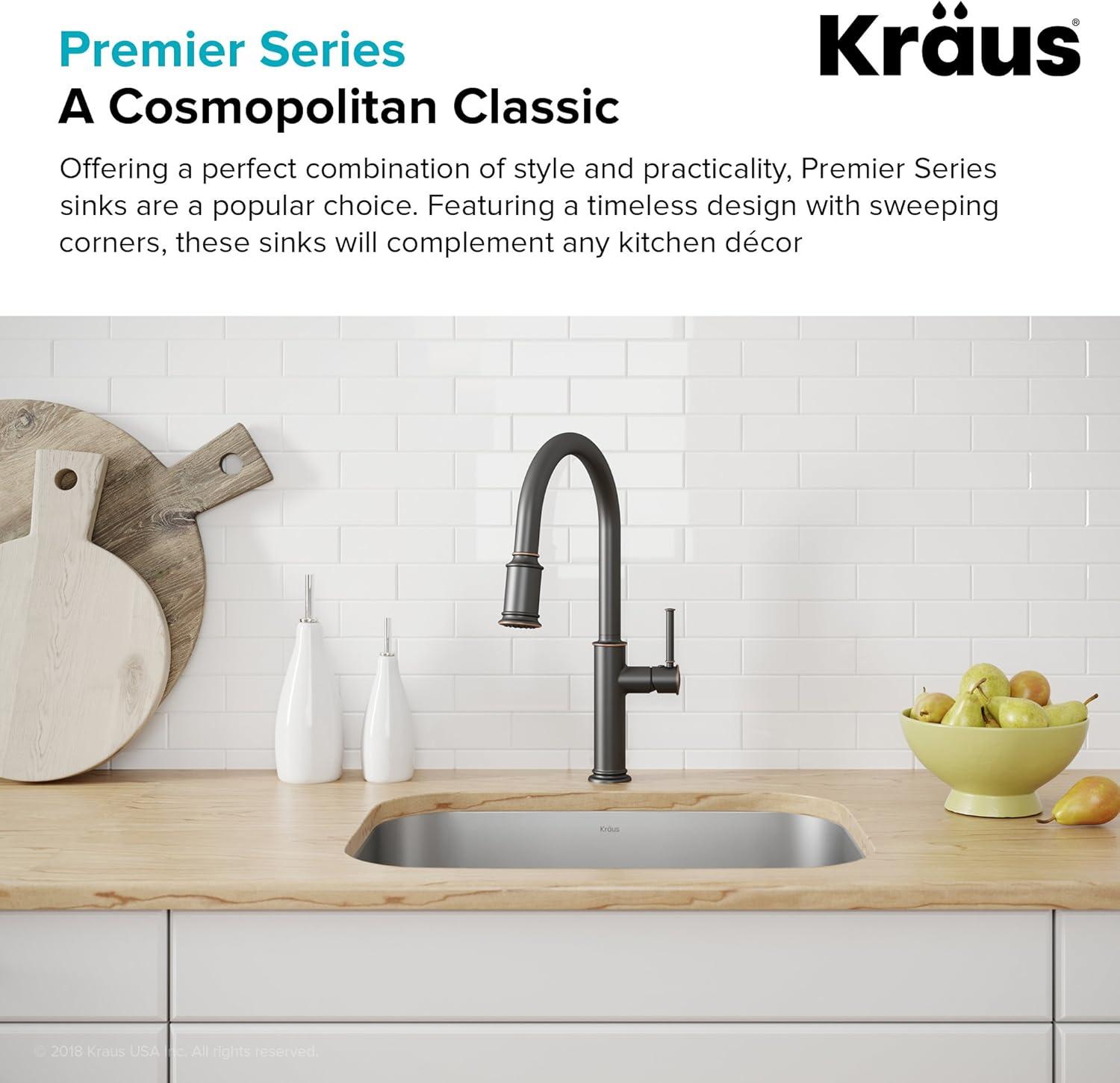 KRAUS Premier 16 Gauge Undermount Single Bowl Stainless Steel Kitchen Sink